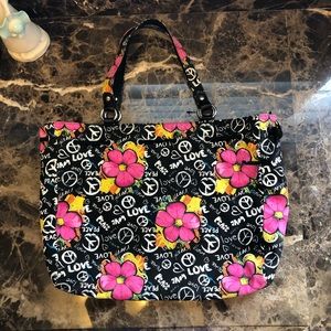 Fashion Exp-Peace & Love~Graffiti Print~Canvas Tote-Beach Bag Quilted Inside